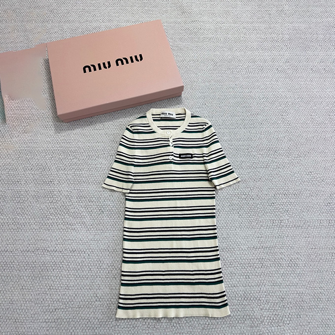 9A+ quality miu miu striped ribbed knit t-shirt